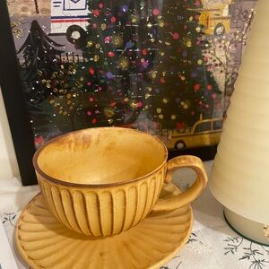 Rustic Yellow Ceramic Mug and Saucer Set